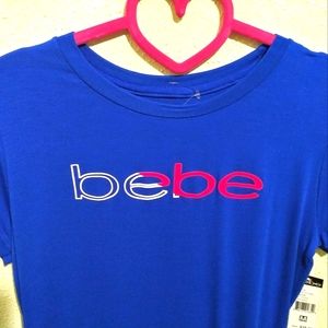 bebe logo top t-shirt blue white pink SizeM